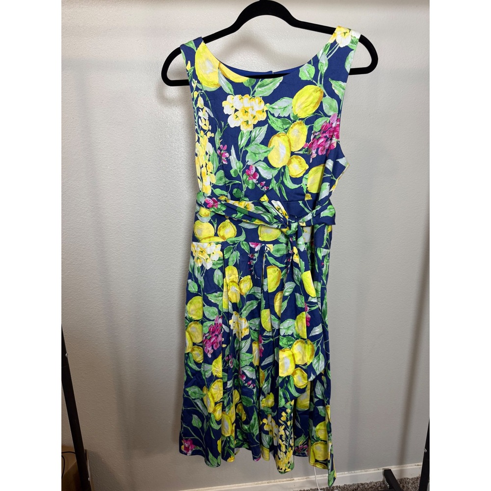 Rabbit Rabbit Rabbit Designs Navy Lemon Print Fit & Flare Dress Size 10 Cutout - Picture 7 of 7